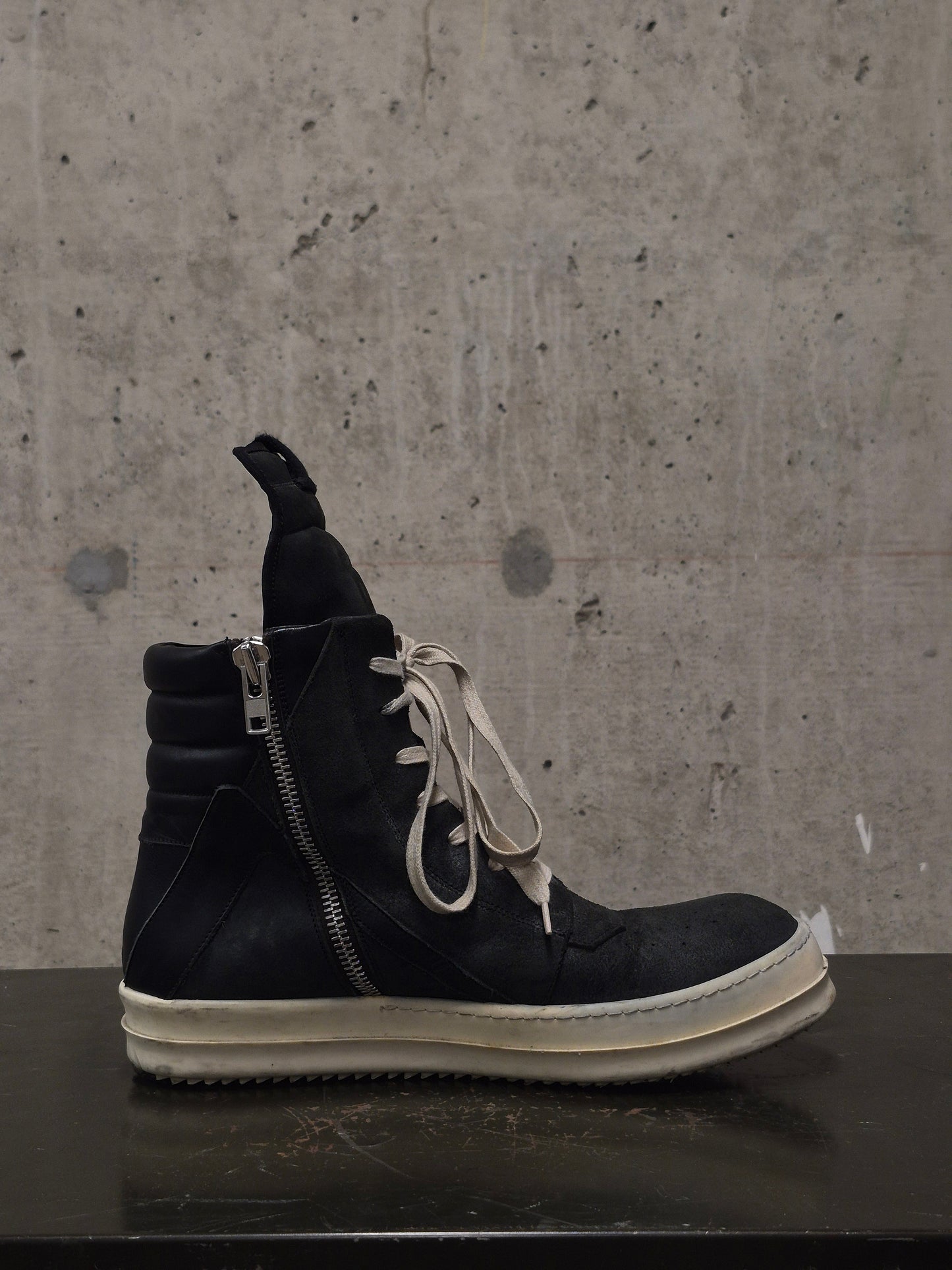 Rick Owens SS15 "FAUN" Charcoal Grey Reverse Cow Leather Geobasket Sneakers