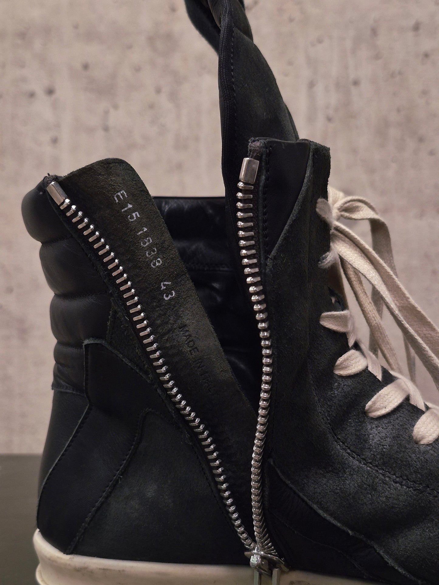 Rick Owens SS15 "FAUN" Charcoal Grey Reverse Cow Leather Geobasket Sneakers