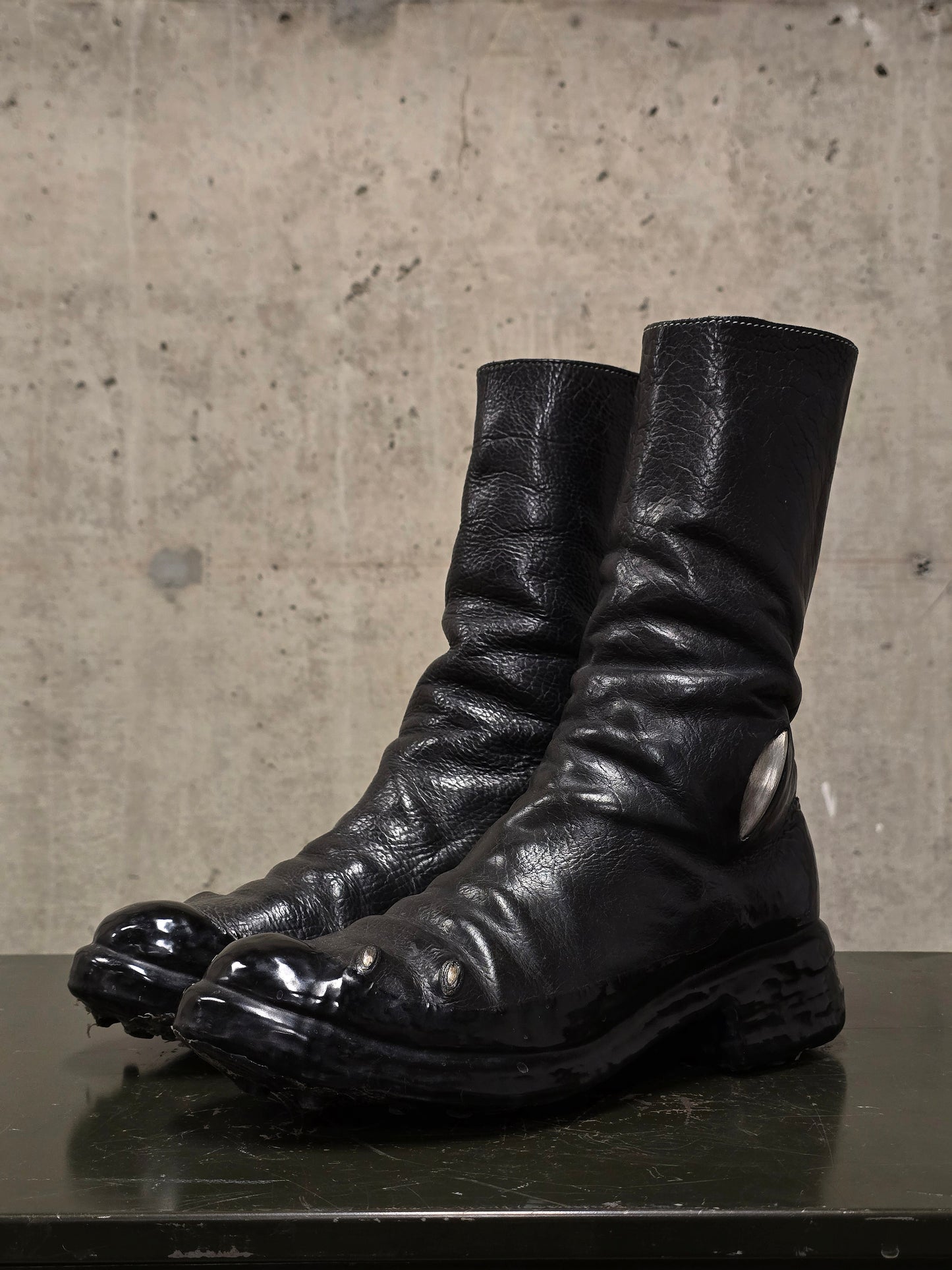 Carol Christian Poell 'AM/2687PR BIUS-PTC/010' Object-dyed Bison Leather Titanium Prosthetic Tornado Zip Drip Boots