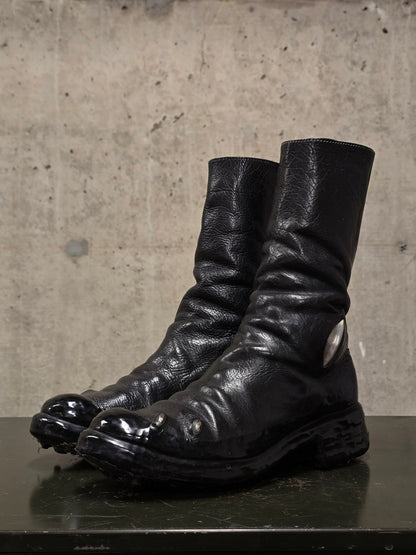 Carol Christian Poell 'AM/2687PR BIUS-PTC/010' Object-dyed Bison Leather Titanium Prosthetic Tornado Zip Drip Boots