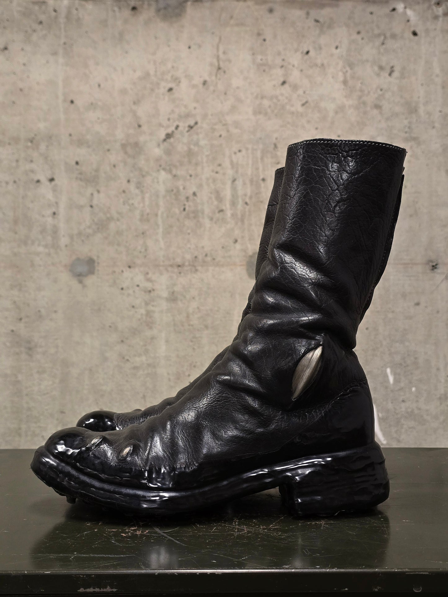 Carol Christian Poell 'AM/2687PR BIUS-PTC/010' Object-dyed Bison Leather Titanium Prosthetic Tornado Zip Drip Boots