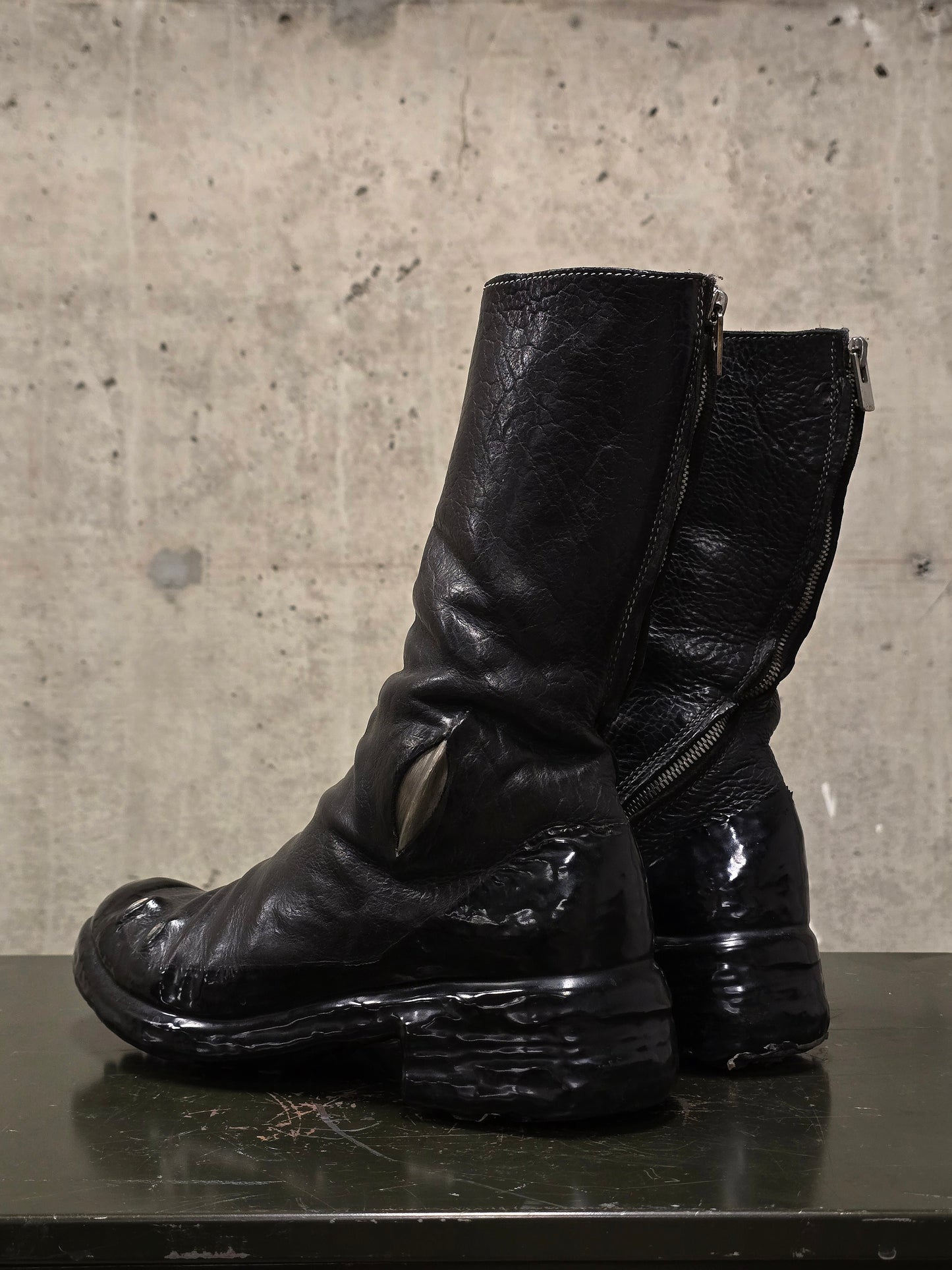 Carol Christian Poell 'AM/2687PR BIUS-PTC/010' Object-dyed Bison Leather Titanium Prosthetic Tornado Zip Drip Boots