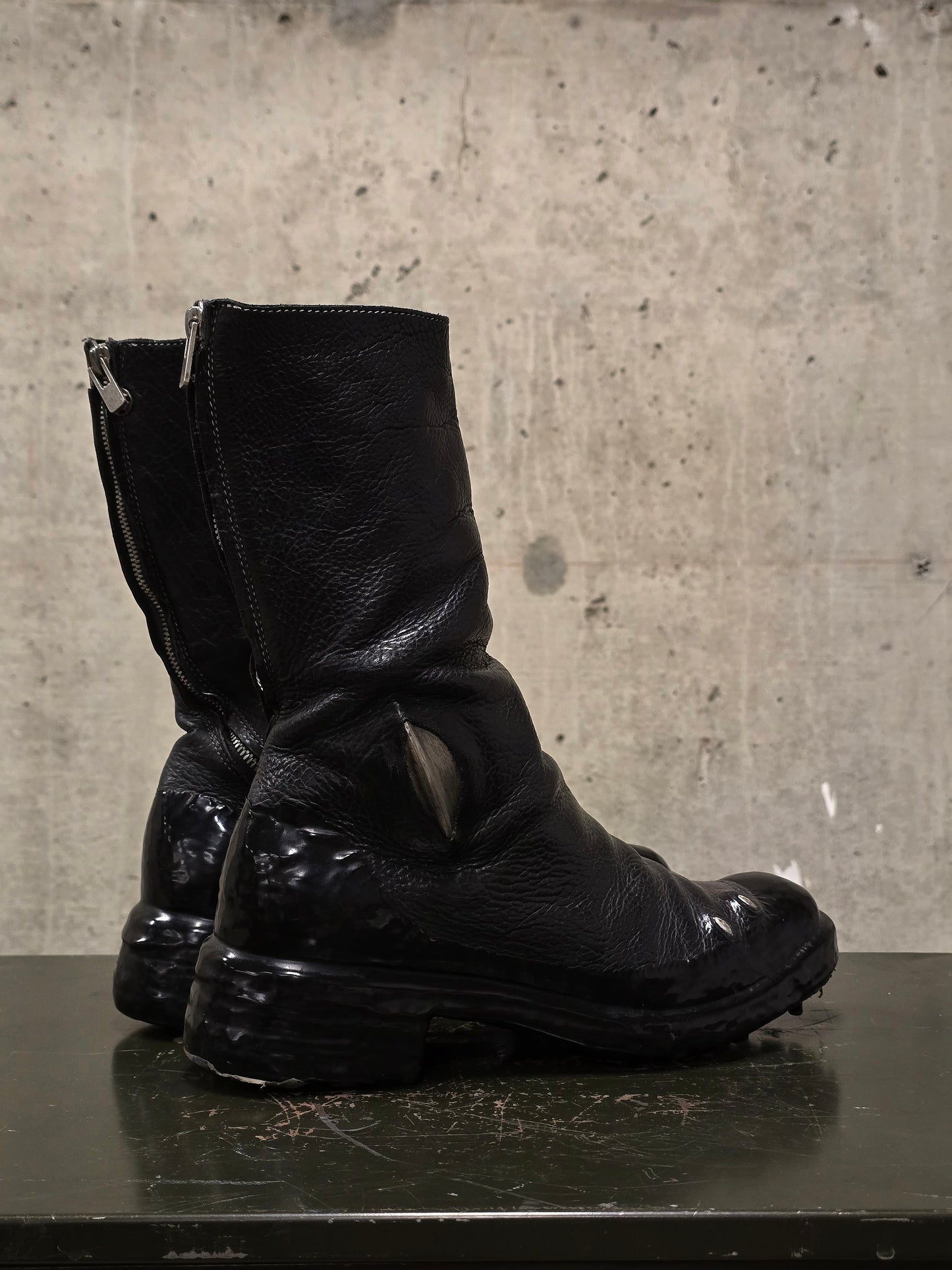 Carol Christian Poell 'AM/2687PR BIUS-PTC/010' Object-dyed Bison Leather Titanium Prosthetic Tornado Zip Drip Boots