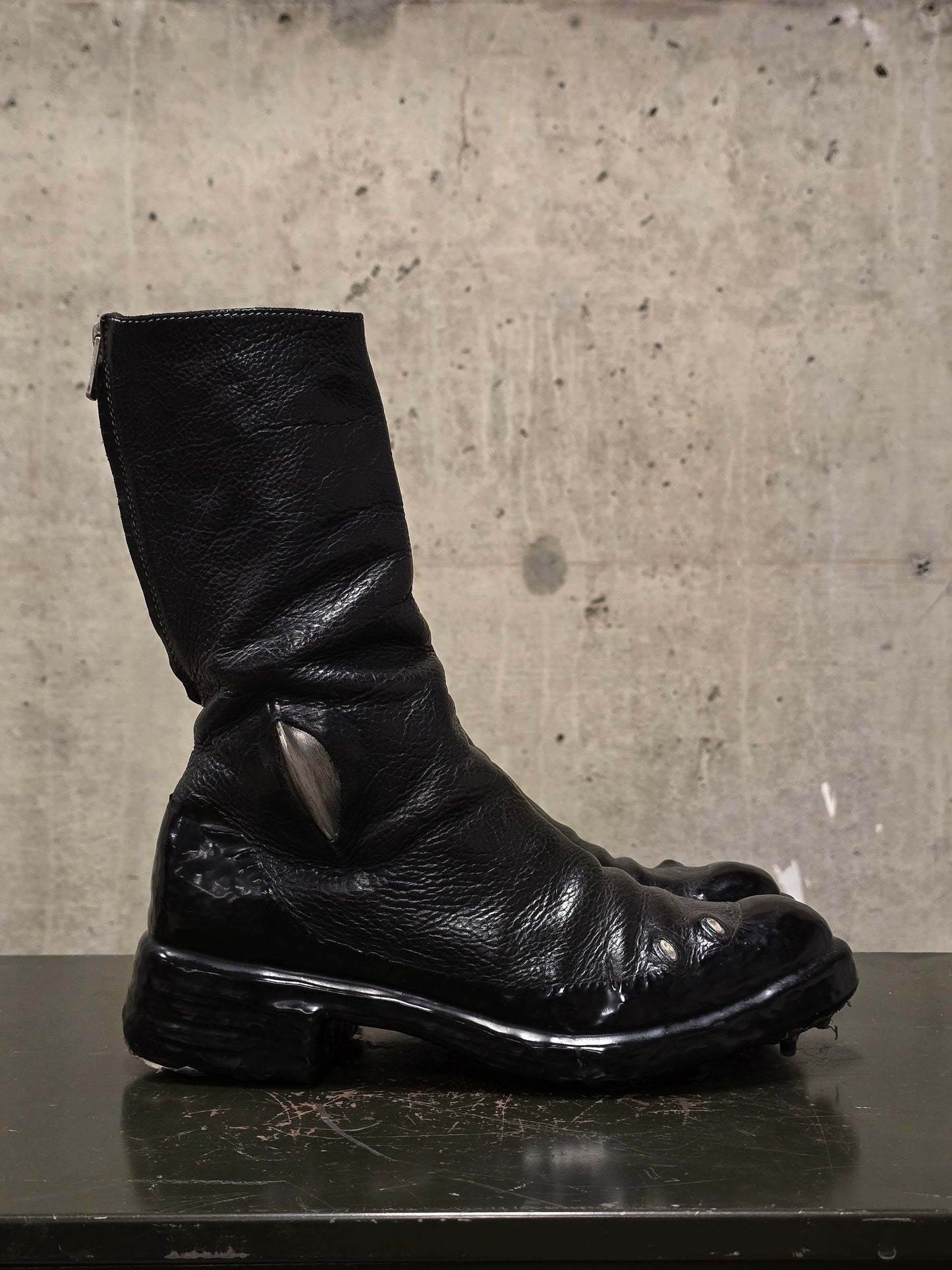 Carol Christian Poell 'AM/2687PR BIUS-PTC/010' Object-dyed Bison Leather Titanium Prosthetic Tornado Zip Drip Boots