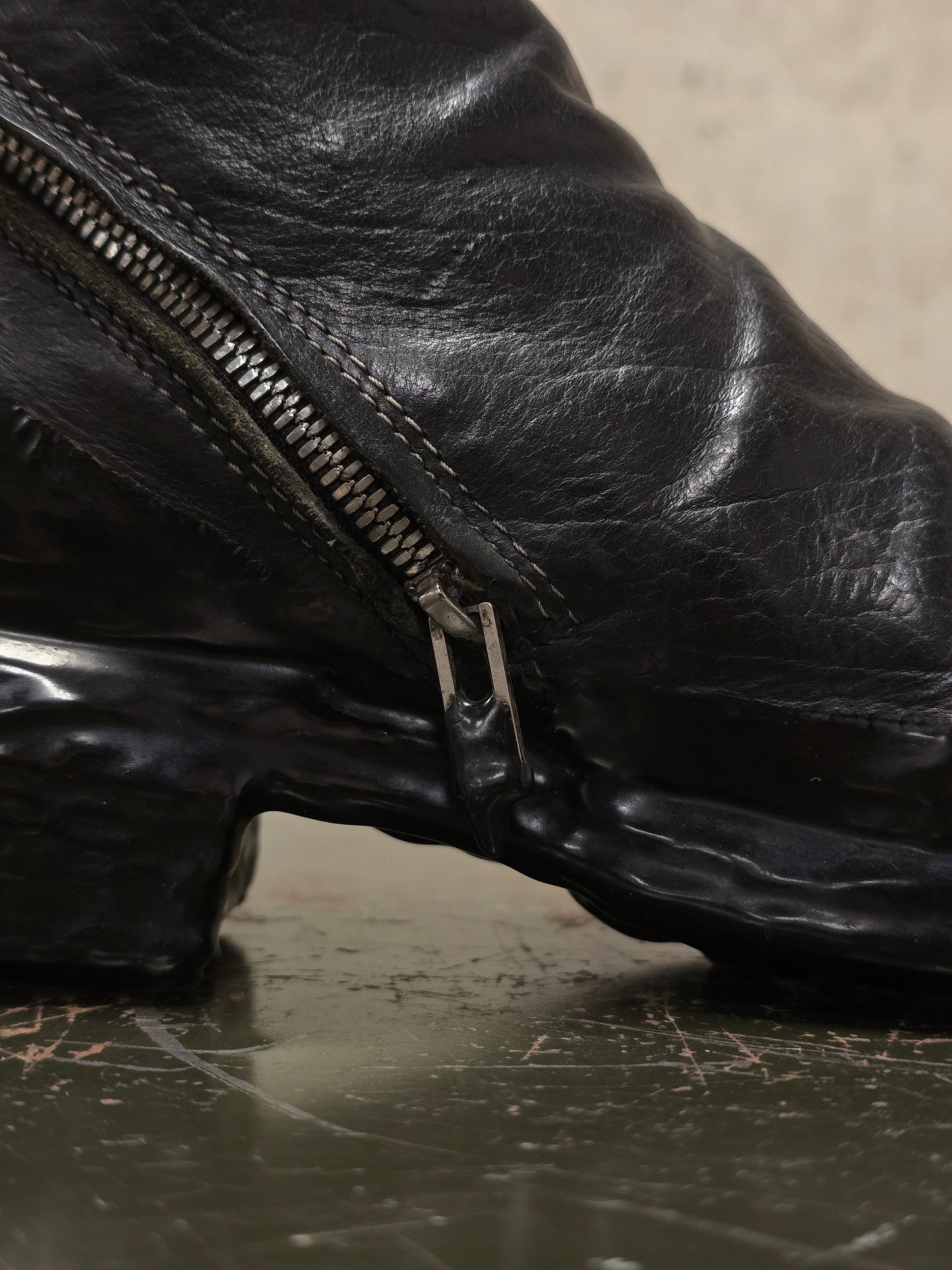 Carol Christian Poell 'AM/2687PR BIUS-PTC/010' Object-dyed Bison Leather Titanium Prosthetic Tornado Zip Drip Boots