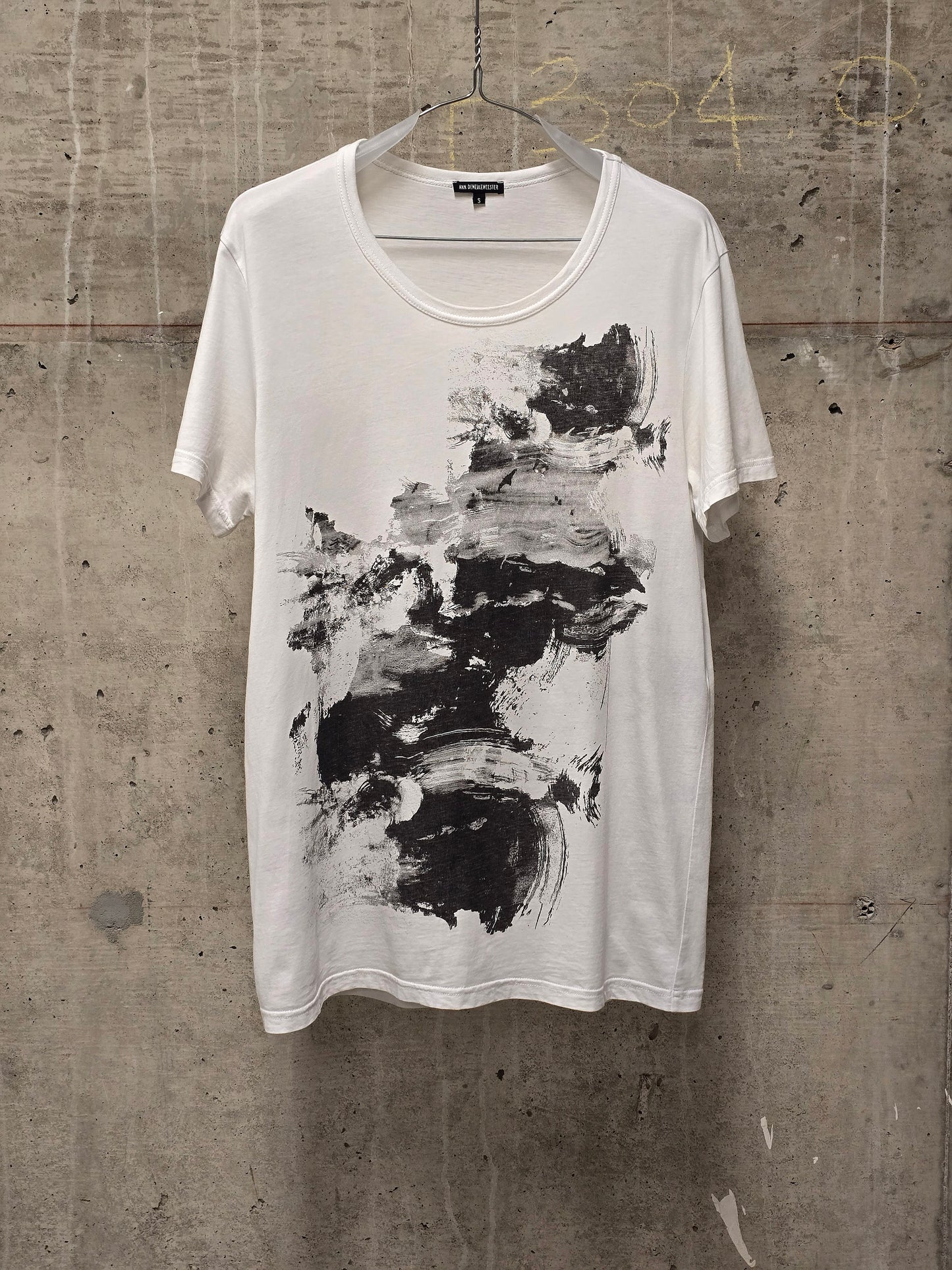 Ann Demeulemeester SS20 Off-White 'Elmer' Black Brush Stroke Graphic T-Shirt
