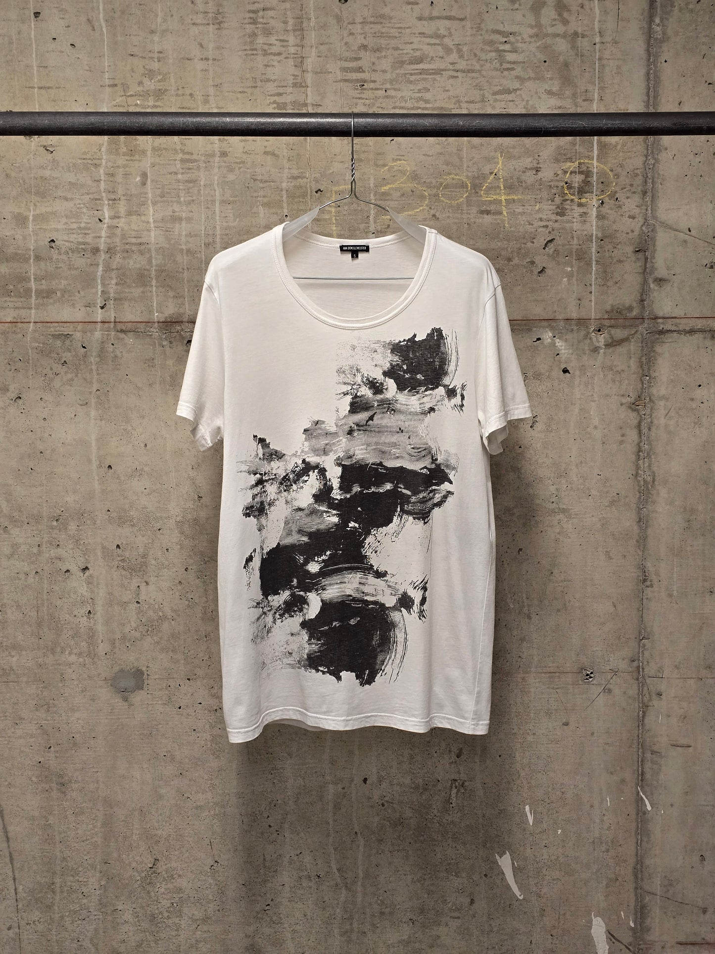 Ann Demeulemeester SS20 Off-White 'Elmer' Black Brush Stroke Graphic T-Shirt