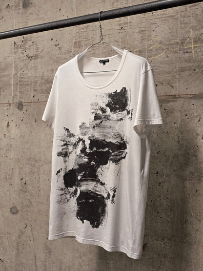 Ann Demeulemeester SS20 Off-White 'Elmer' Black Brush Stroke Graphic T-Shirt