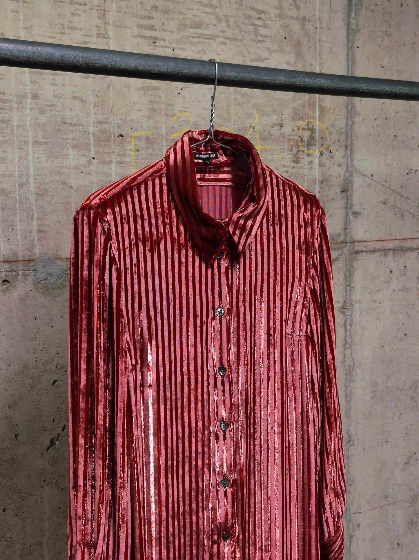 Ann Demeulemeester AW19 Metallic Pink “Harlot” Striped Velvet Shirt
