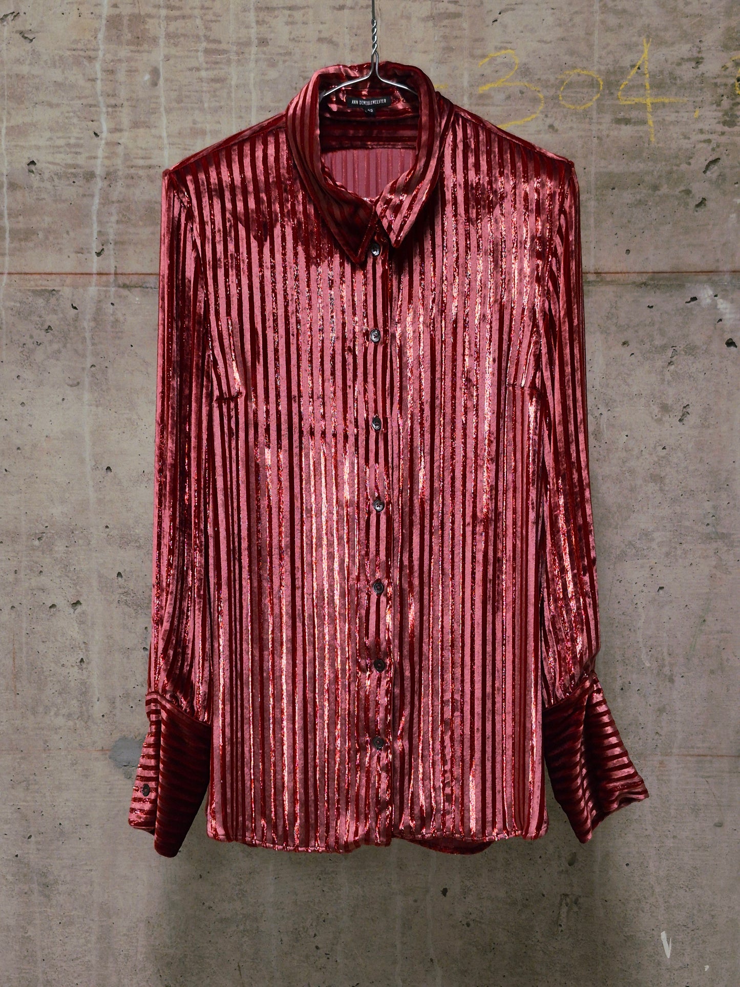 Ann Demeulemeester AW19 Metallic Pink “Harlot” Striped Velvet Shirt