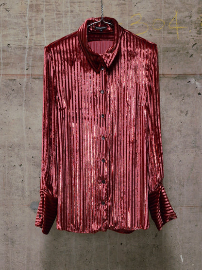 Ann Demeulemeester AW19 Metallic Pink “Harlot” Striped Velvet Shirt