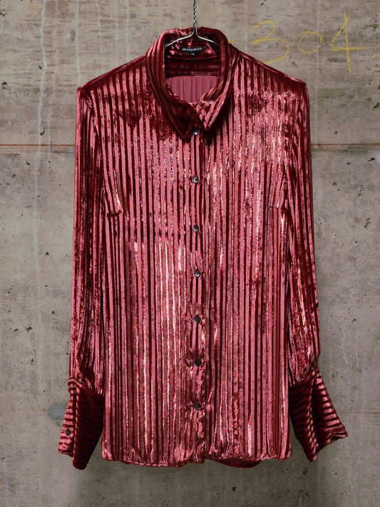 Ann Demeulemeester AW19 Metallic Pink “Harlot” Striped Velvet Shirt