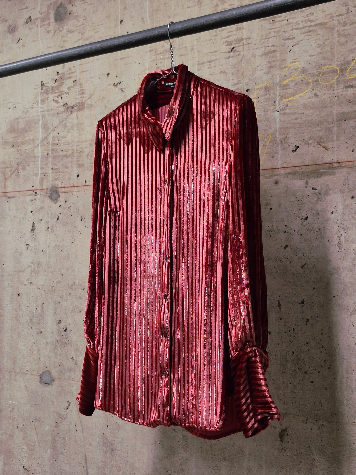 Ann Demeulemeester AW19 Metallic Pink “Harlot” Striped Velvet Shirt
