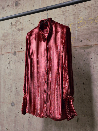 Ann Demeulemeester AW19 Metallic Pink “Harlot” Striped Velvet Shirt