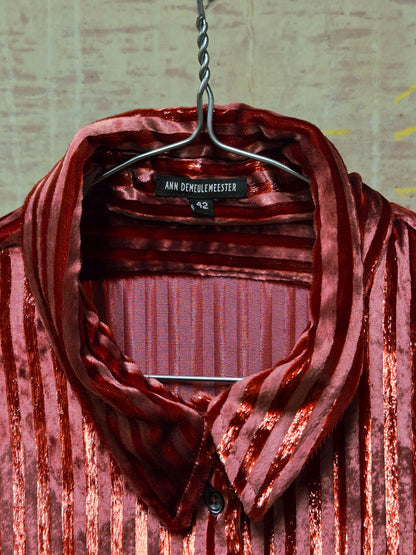 Ann Demeulemeester AW19 Metallic Pink “Harlot” Striped Velvet Shirt