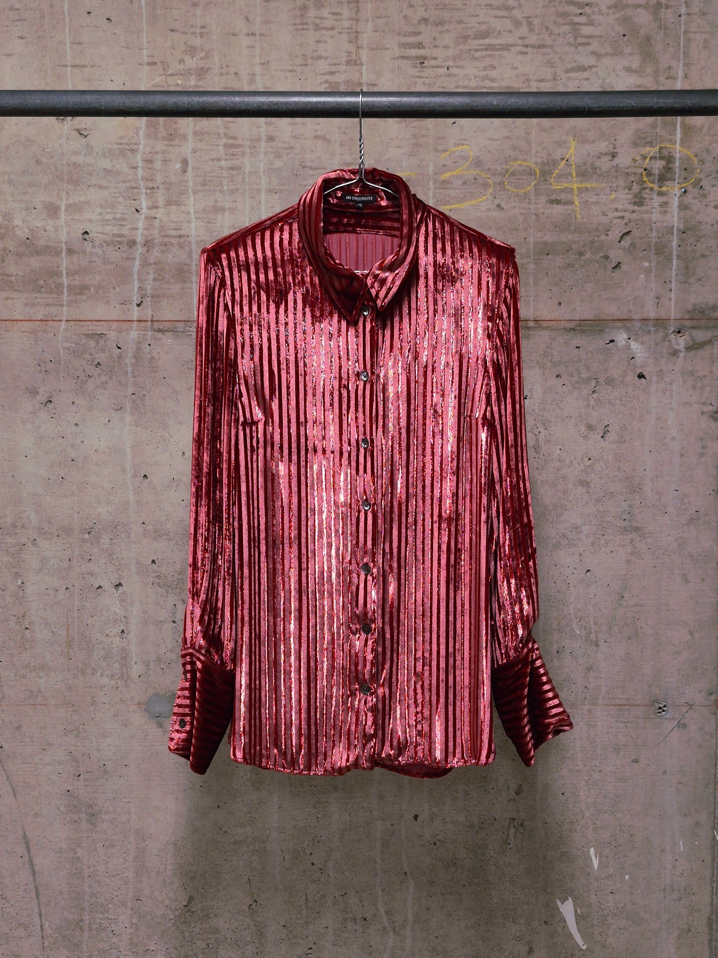 Ann Demeulemeester AW19 Metallic Pink “Harlot” Striped Velvet Shirt