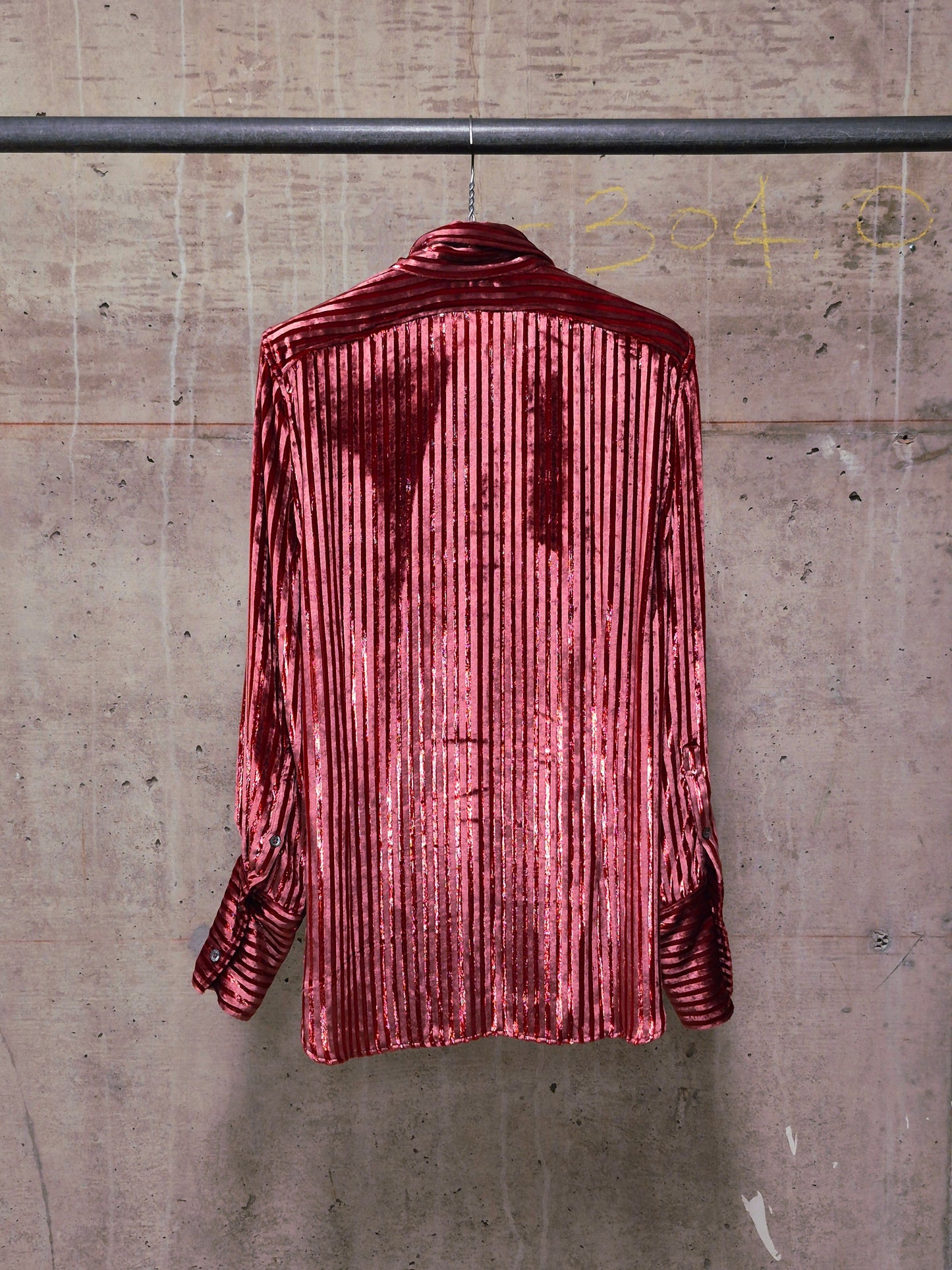 Ann Demeulemeester AW19 Metallic Pink “Harlot” Striped Velvet Shirt