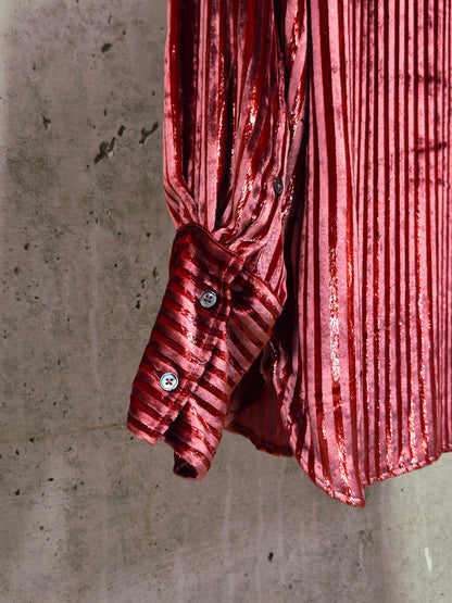 Ann Demeulemeester AW19 Metallic Pink “Harlot” Striped Velvet Shirt