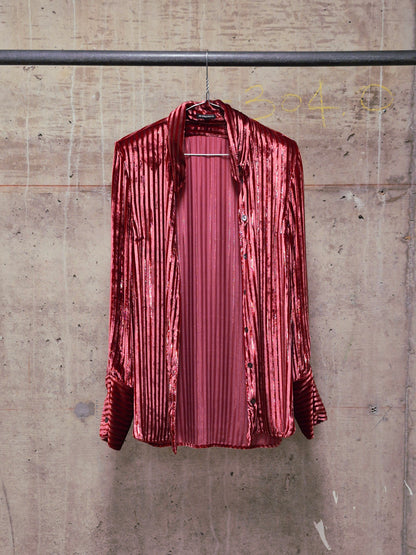 Ann Demeulemeester AW19 Metallic Pink “Harlot” Striped Velvet Shirt
