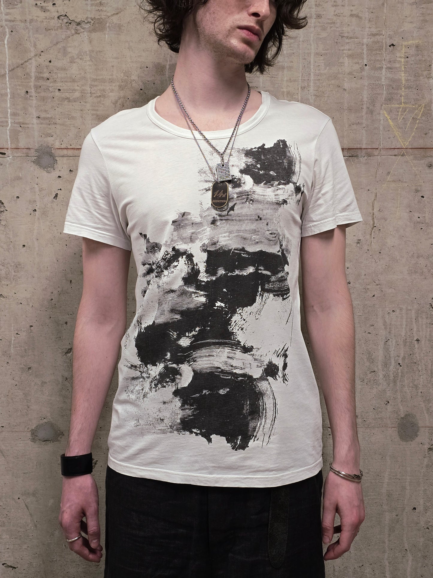 Ann Demeulemeester SS20 Off-White 'Elmer' Black Brush Stroke Graphic T-Shirt