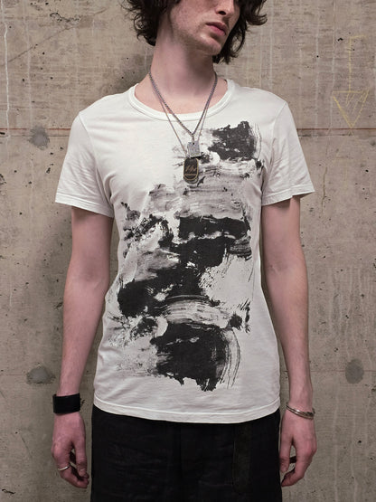 Ann Demeulemeester SS20 Off-White 'Elmer' Black Brush Stroke Graphic T-Shirt