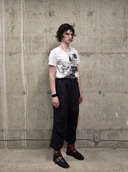 Ann Demeulemeester SS20 Off-White 'Elmer' Black Brush Stroke Graphic T-Shirt
