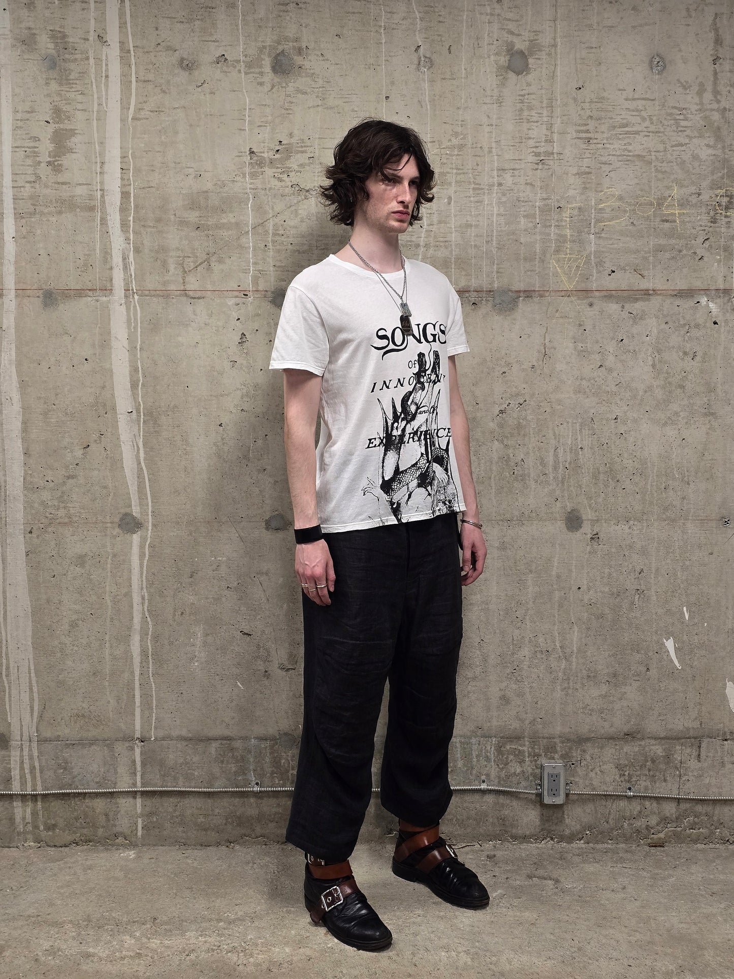 Ann Demeulemeester AW18 Lucian White 'Fallen Angel' Black Print Graphic T-Shirt