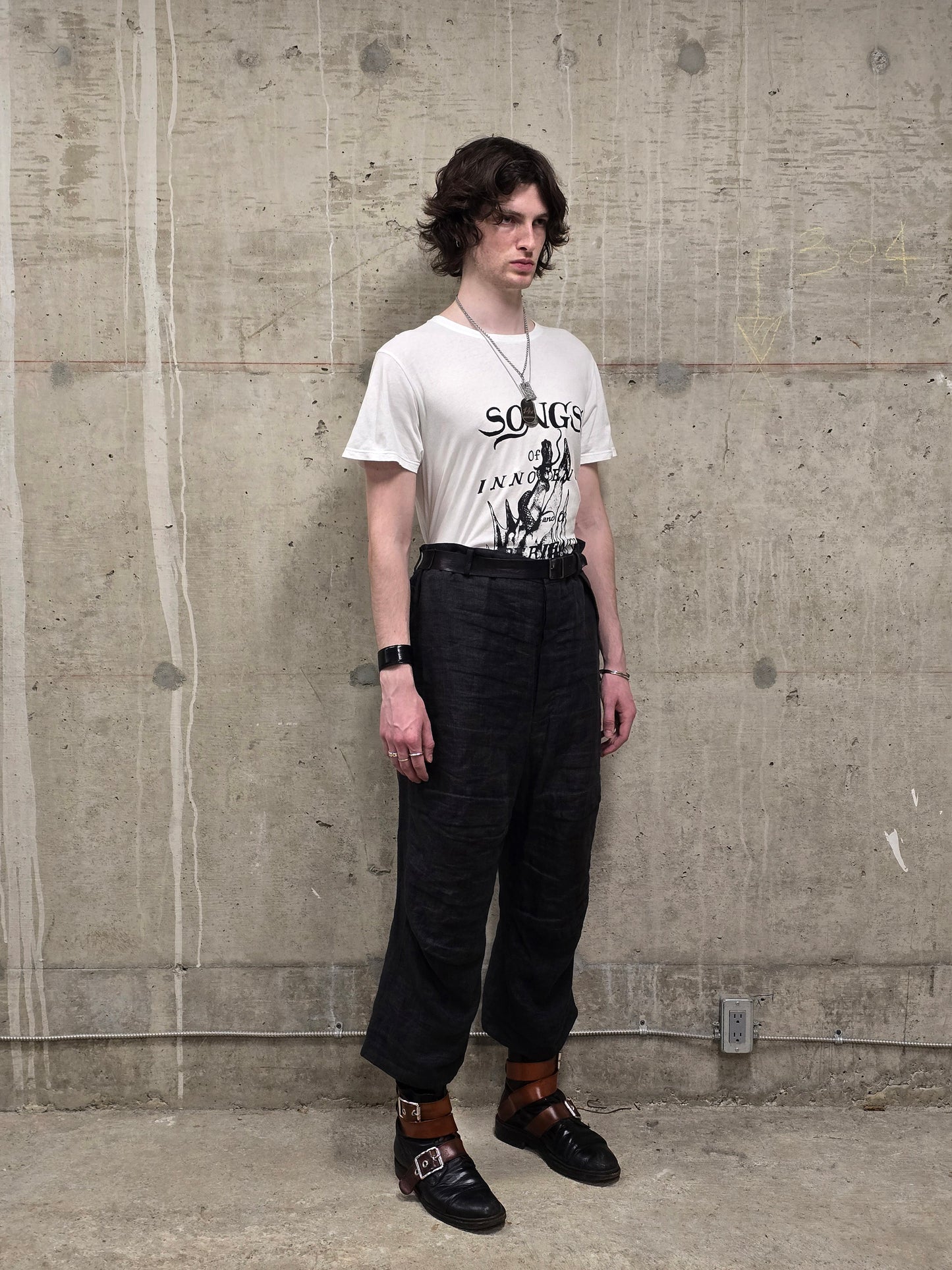 Ann Demeulemeester AW18 Lucian White 'Fallen Angel' Black Print Graphic T-Shirt