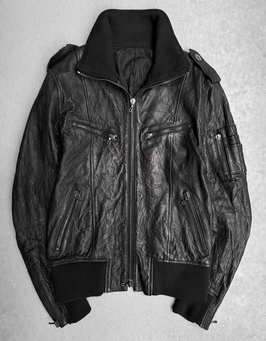 SHELLAC Early 00s Distressed Lambskin Leather Multi-zip Rider Jacket