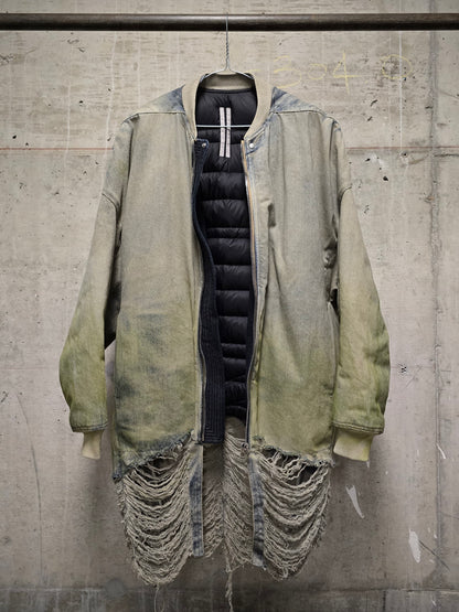 Rick Owens AW23 "LUXOR" PEARL ACID DEGRADE Jumbo Peter Flight Padded Denim Jacket