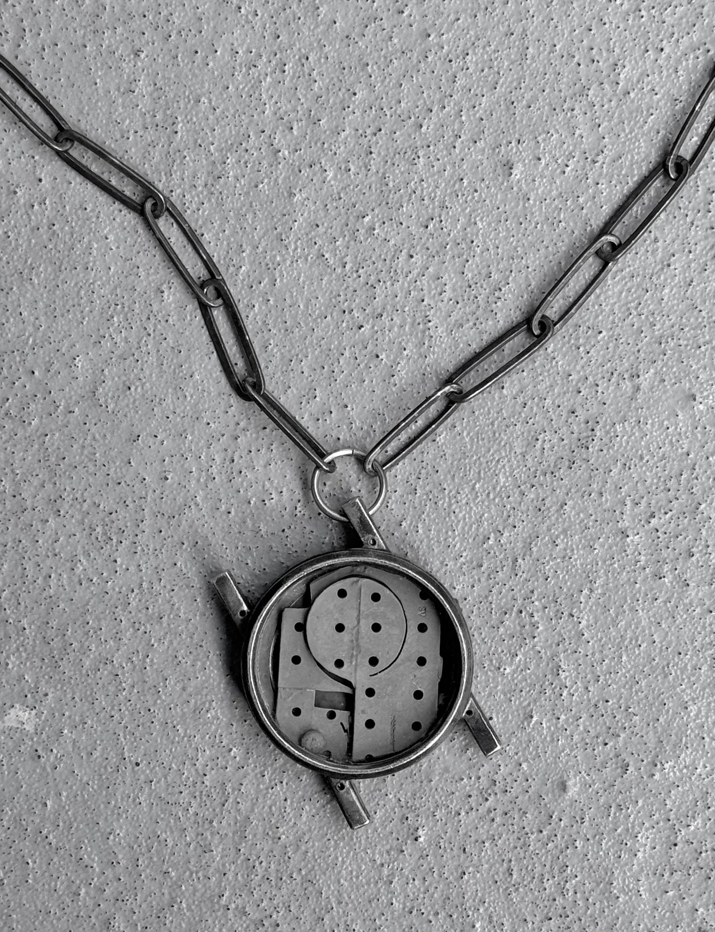 TaichiMurakami Oxidized .925 Silver Watchcase Necklace