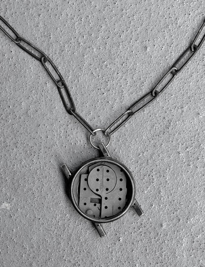 TaichiMurakami Oxidized .925 Silver Watchcase Necklace
