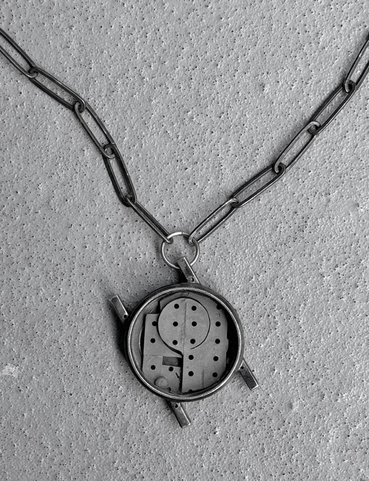 TaichiMurakami Oxidized .925 Silver Watchcase Necklace