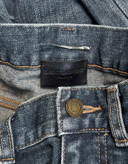 Saint Laurent Paris AW17 Blue “D02” One Knee Slit Skinny Denim