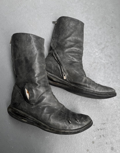 Carol Christian Poell ‘AM/2693P-IN ROOMS-PTC’ Object-dyed Kangaroo Leather Titanium Prosthetic U-Sole Tornado Zip Boots