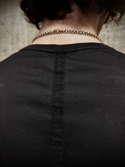 DEVOA Rolled Neck Blistered Leather Back Seam Panel T-shirt detail | DRIEW GARMENTS