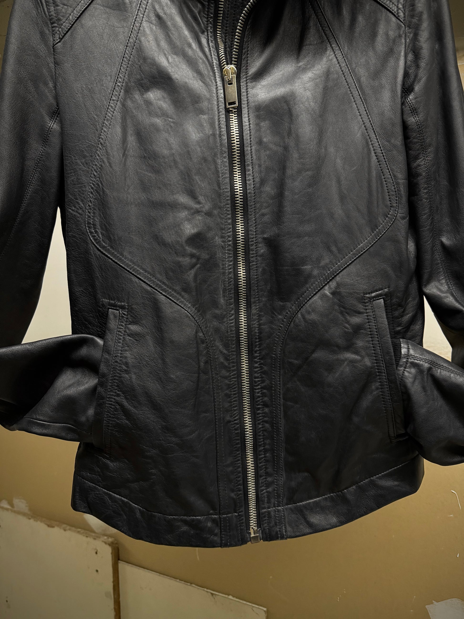 Rick Owens AW13 "PLINTH" High Neck Intarsia Calf Leather Jacket detail | DRIEW GARMENTS