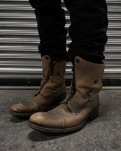 alfredoBANNISTER Early 00s Asymmetrical Zip Leather Combat Boots