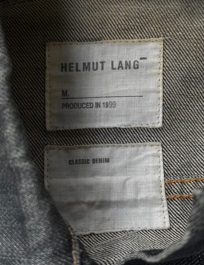 Helmut Lang Late 90s Blue Extended Sleeve Classic Raw Denim Trucker Jacket
