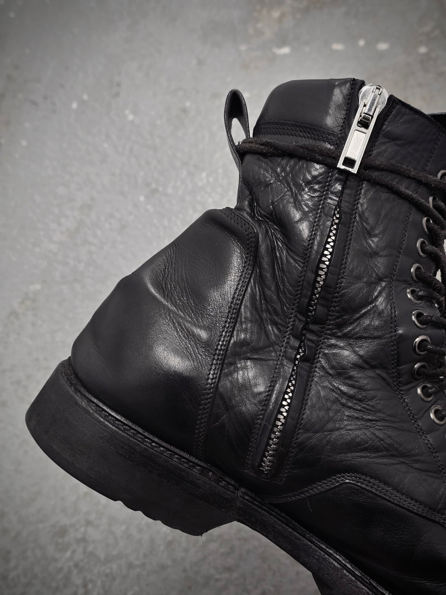Rick Owens SS15 "FAUN" Goodyear Flex Calf Leather Side Zip Combat Boots