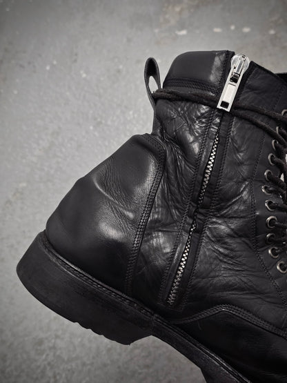 Rick Owens SS15 "FAUN" Goodyear Flex Calf Leather Side Zip Combat Boots