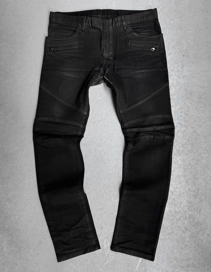 BALMAIN by Olivier Rousteing AW15 Waxed Black Biker Denim