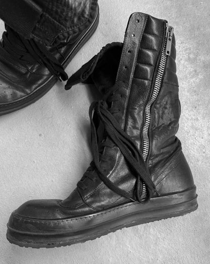 Rick Owens AW12 “MOUNTAIN” All-black Calfskin Leather Cargobasket Sneakers