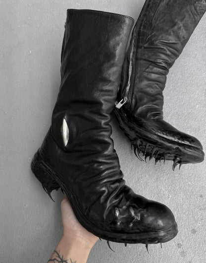 Carol Christian Poell ‘AF/0907PR ROOMS-PTC/10’ Black Objet-dyed Kangaroo Leather Titanium Prosthetic Drip Tornado Zip Boots