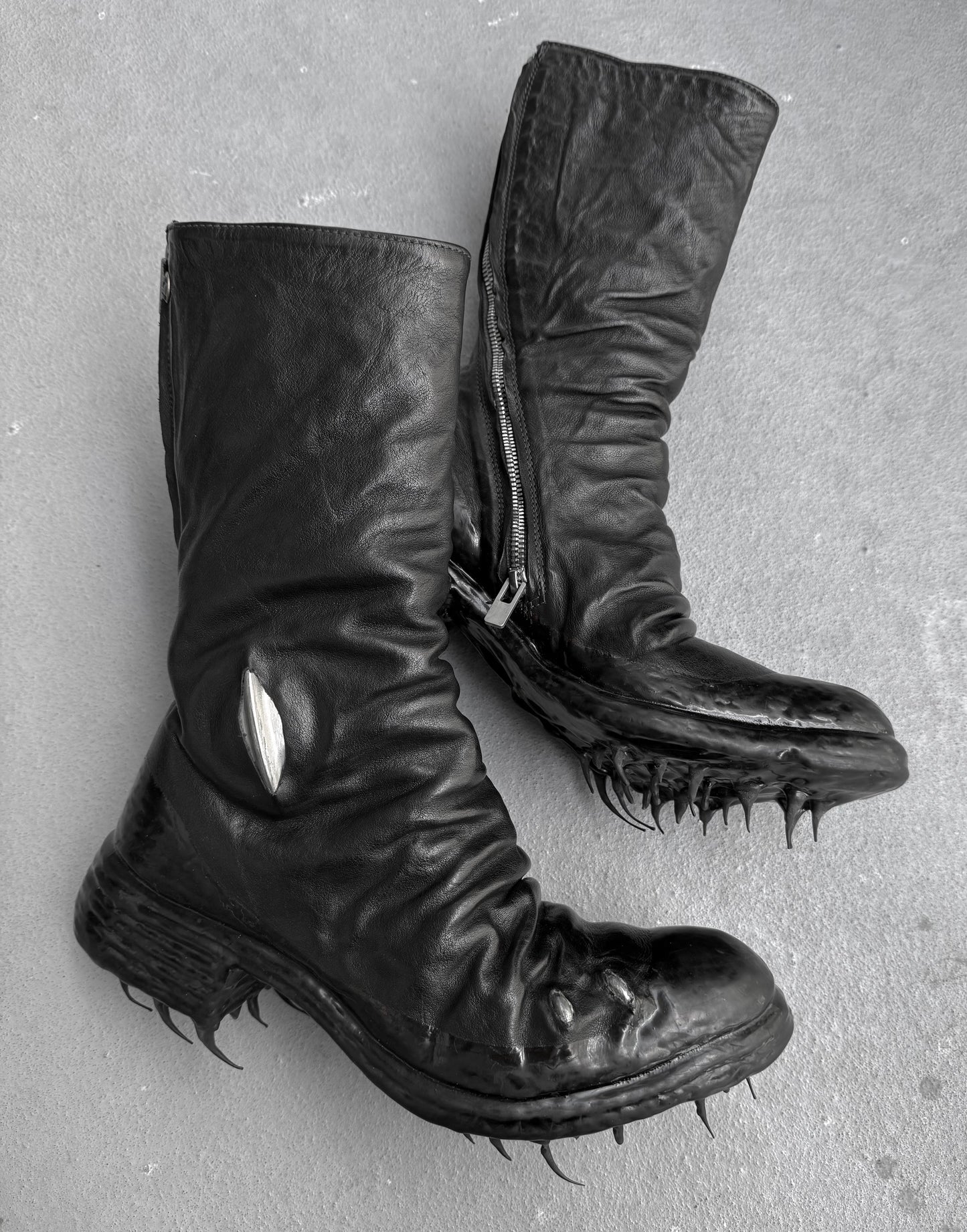 Carol Christian Poell ‘AF/0907PR ROOMS-PTC/10’ Black Objet-dyed Kangaroo Leather Titanium Prosthetic Drip Tornado Zip Boots