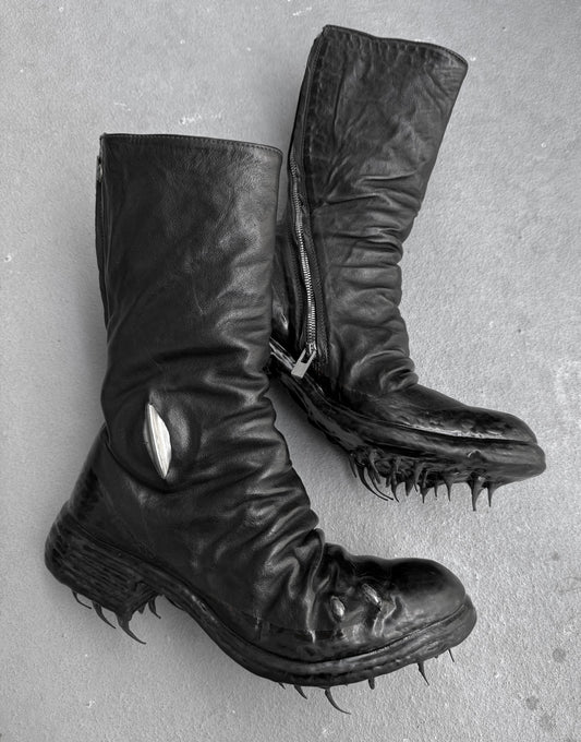 Carol Christian Poell ‘AF/0907PR ROOMS-PTC/10’ Black Objet-dyed Kangaroo Leather Titanium Prosthetic Drip Tornado Zip Boots