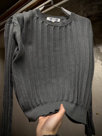 COMME des GARÇONS CDG Early 00s Grey Pleated Knit Sweater detail | DRIEW GARMENTS