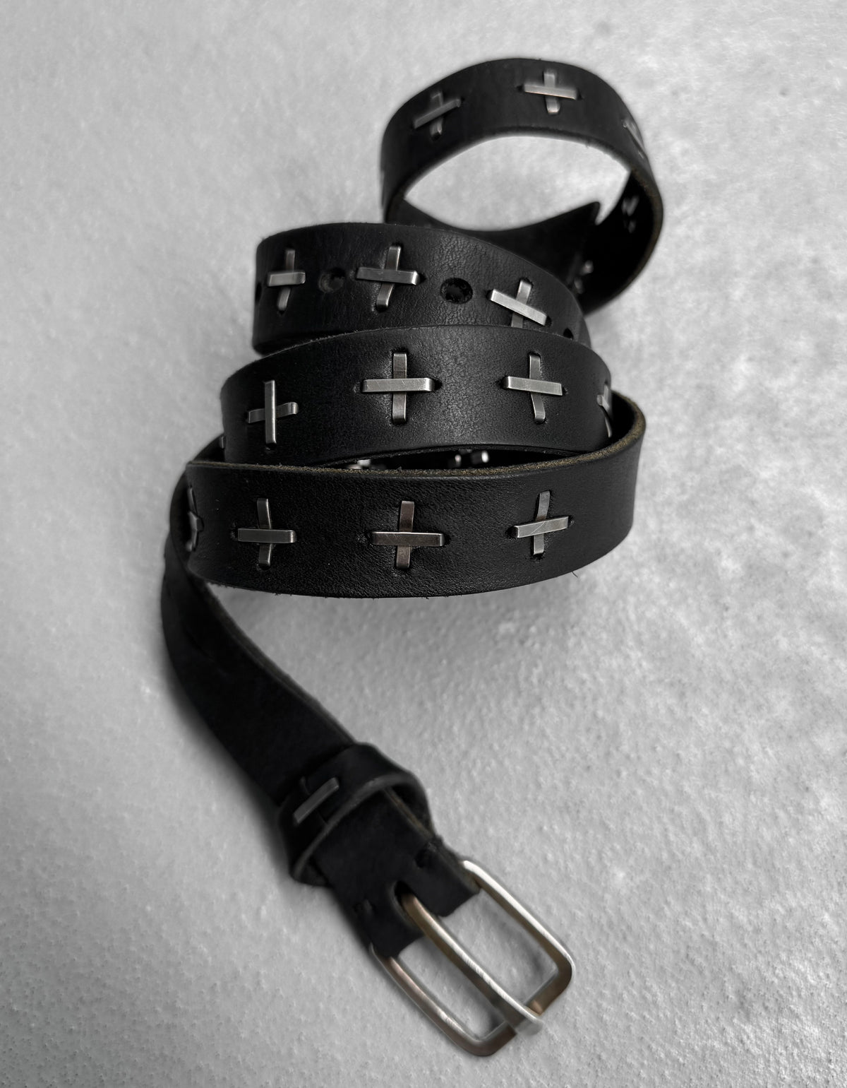 m.a+ .925 Silver Cross Studded Leather Belt | Toronto – DRIEW