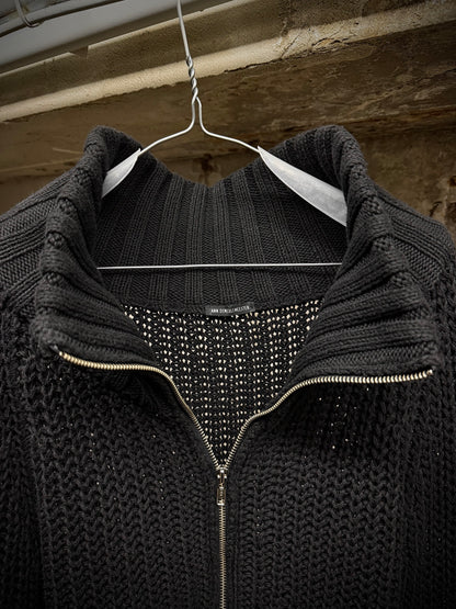 Ann Demeulemeester AW98 Cropped Cotton Knit Zip Up Mock Neck Sweater detail | DRIEW GARMENTS