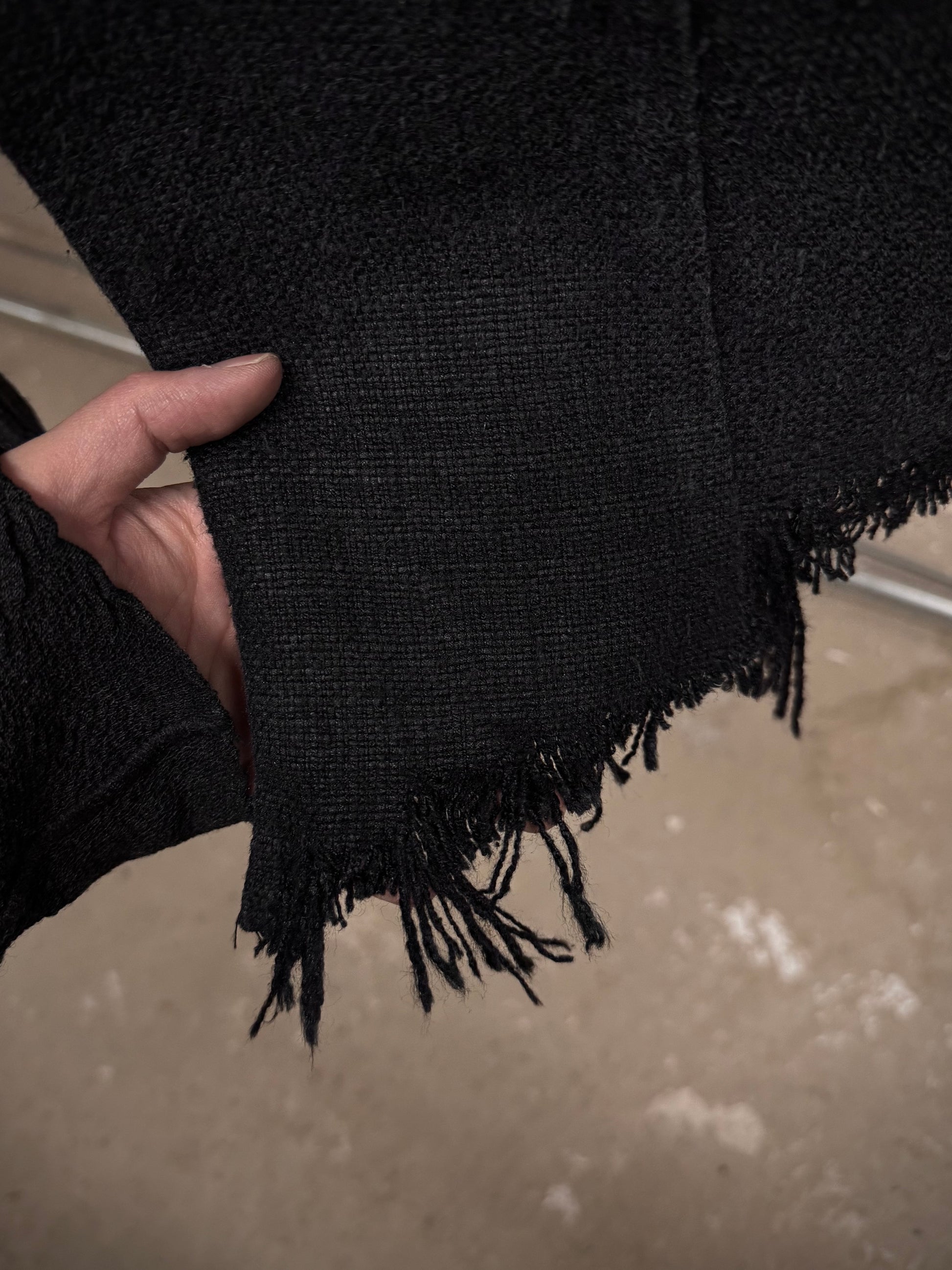 Aleksandr Manamïs Charcoal Grey Raw Silk Frayed Hem Coat detail | DRIEW GARMENTS